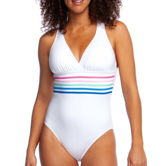 La Blanca Other - NWT White Cross-back V-neck Onepiece Swimsuit sz 8